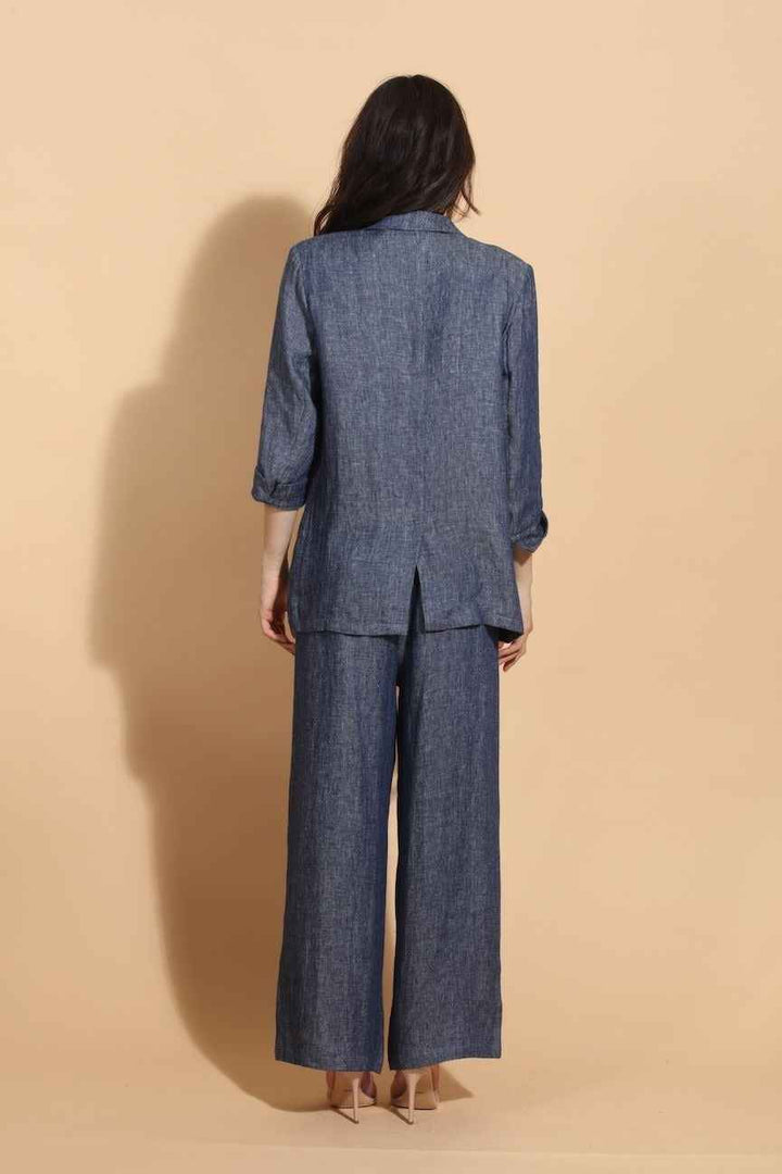 100% Linen Twill Jacket With 3/4 Sleeves By Jessie Liu - Moxiebainbridge