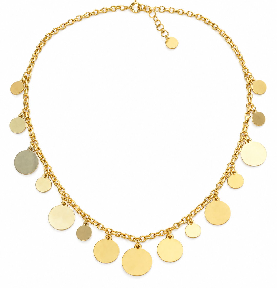 Gold 16" Chain With Gold Disk Dangles By Be-Je