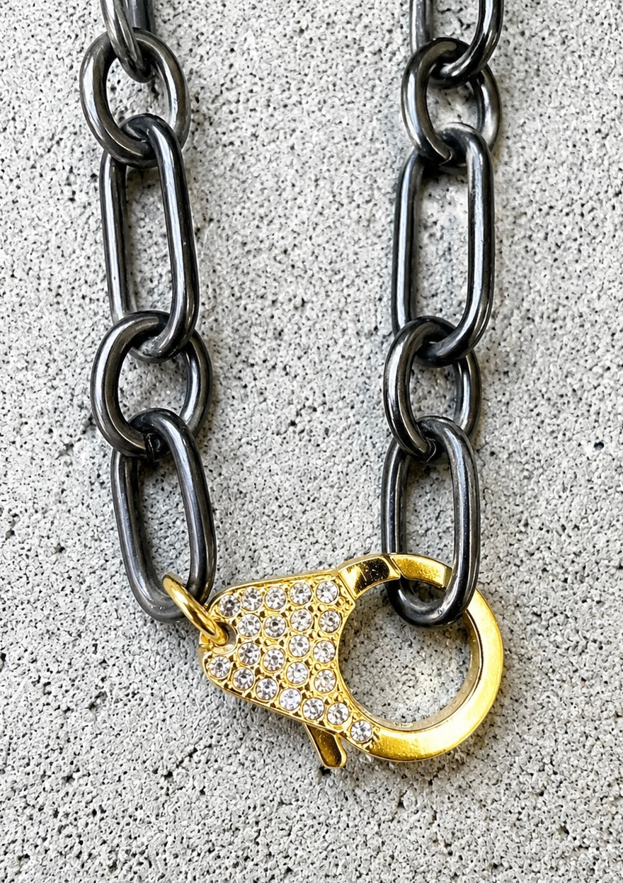 Paperclip Chain With Pave Gold Lobster Clasp By Be-Je