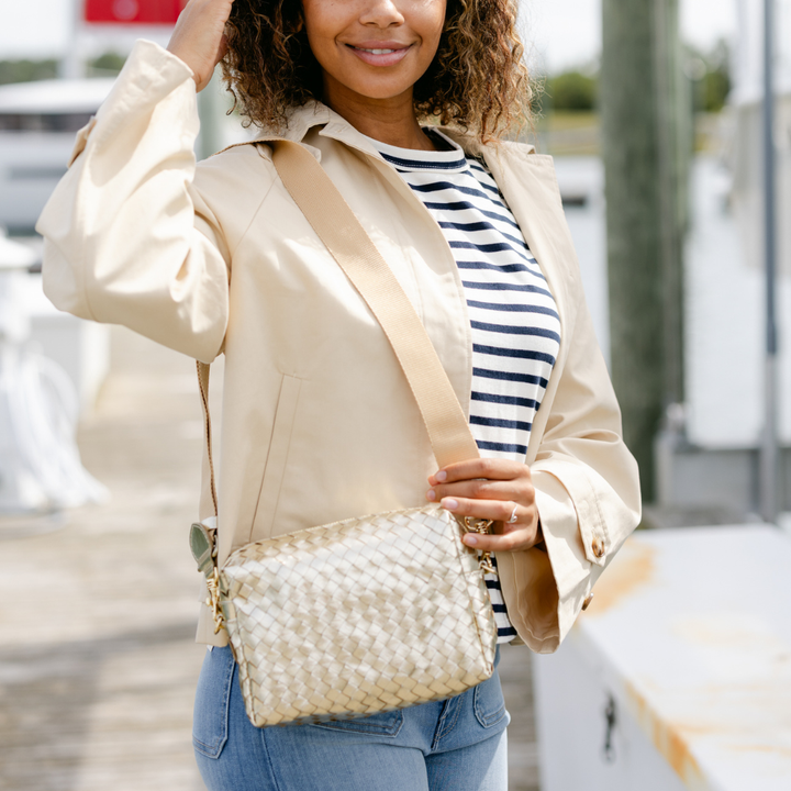 TRACOLLA CROSSBODY BAG LARGE WOVEN: Woven Green