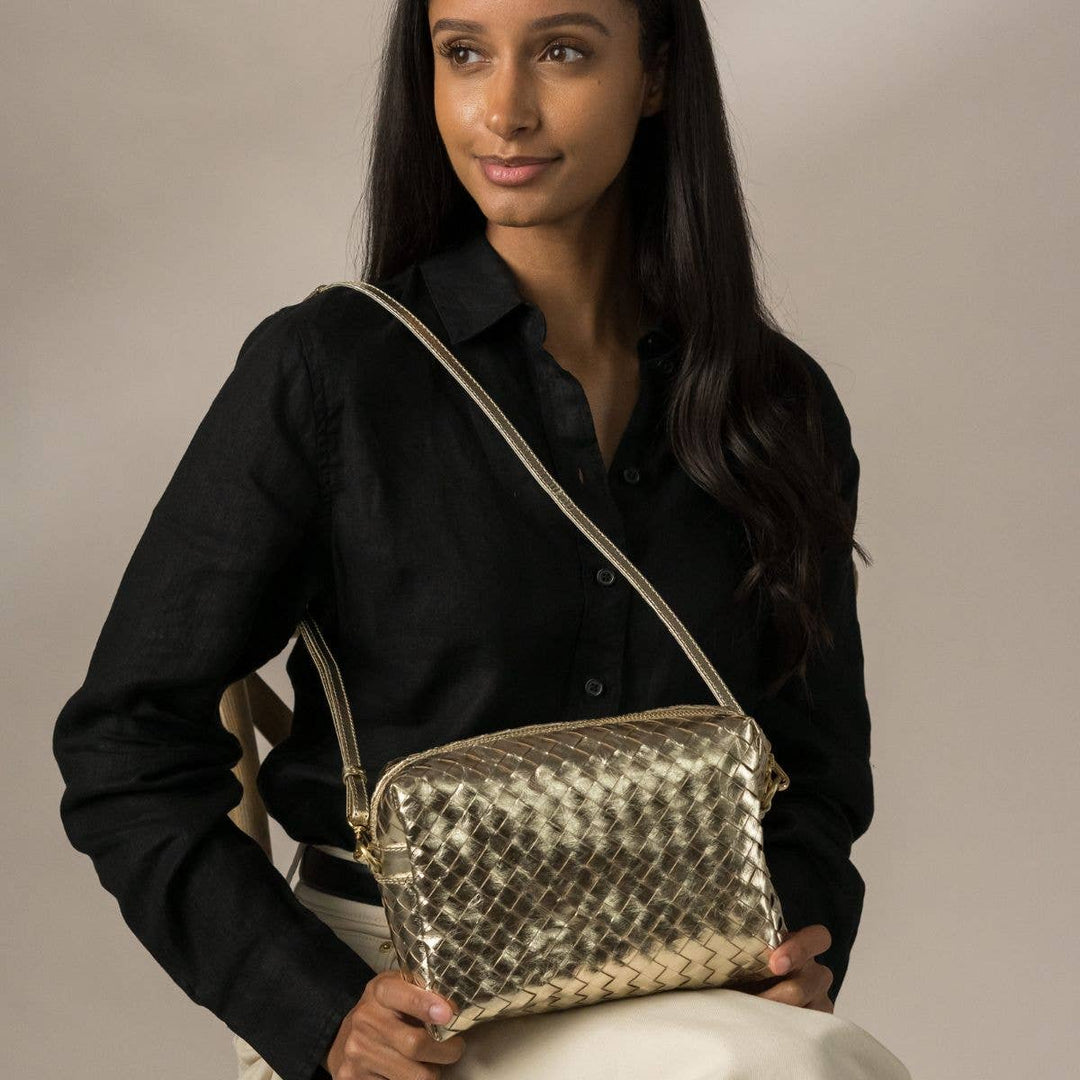 TRACOLLA CROSSBODY BAG LARGE WOVEN: Woven Green