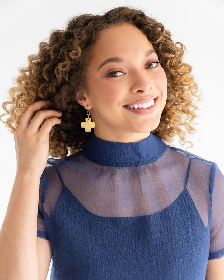 Square Gold Cross Earring By Susan Shaw