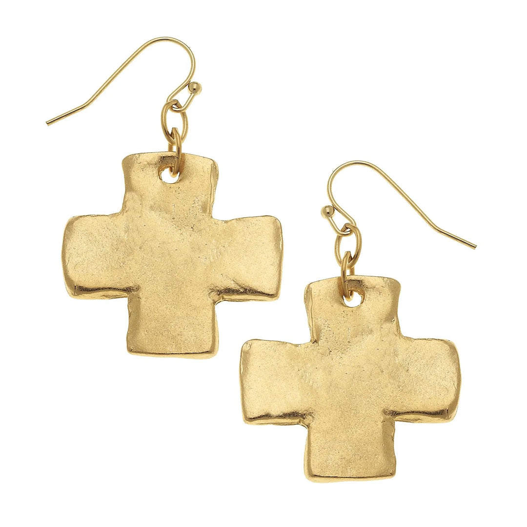 Square Gold Cross Earring By Susan Shaw