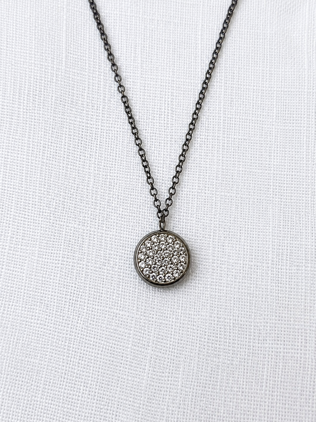 Black Pave Flat Disk Necklace By Rebel
