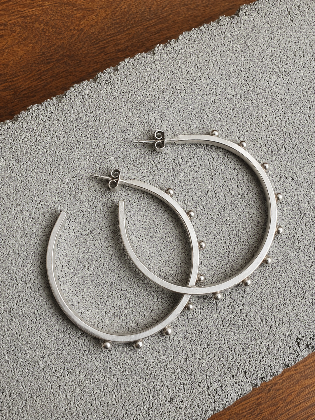Sterling Silver Small  - 1/2"  - Loops With Single Row Bronze Beads By Bora