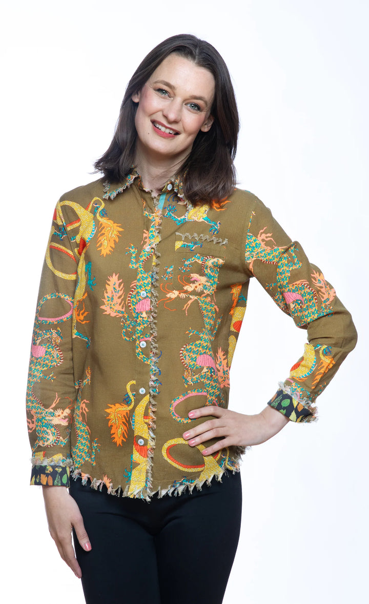 Cape Cod Dragon Print Blouse By Dizzy Lizzie