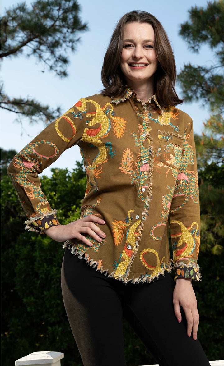 Cape Cod Dragon Print Blouse By Dizzy Lizzie