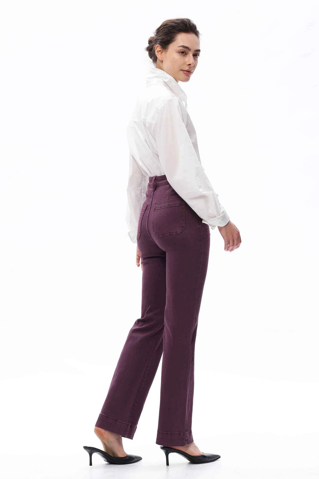 Super High Rise Boot Cut Pants Plum Jean By Bayeas