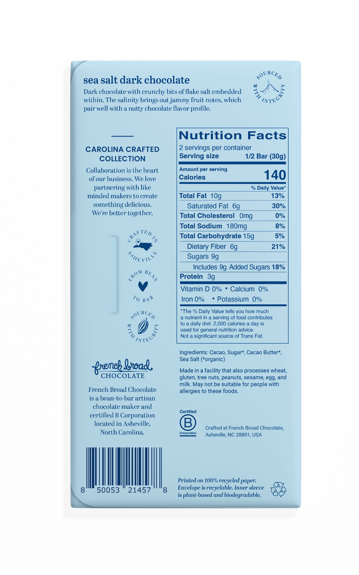 Sea Salt Chocolate Bar 70% - 60g