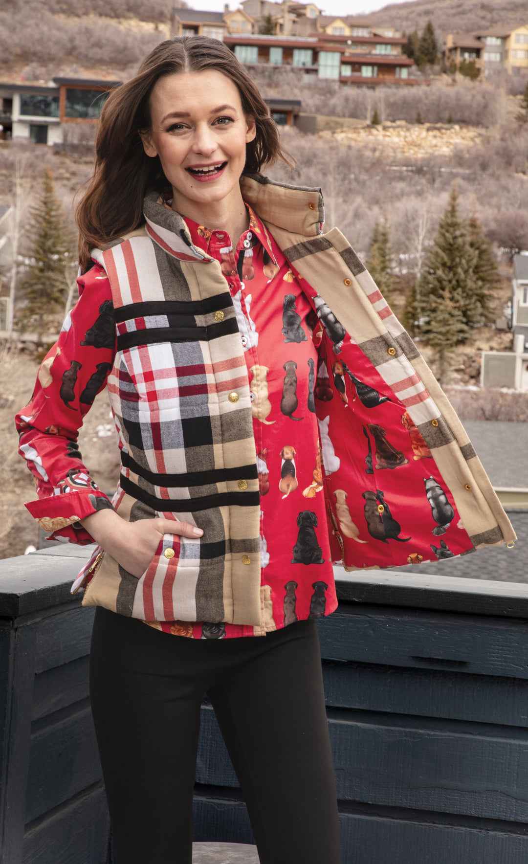 The Rosey Vest  Khaki Red Sleeveless Dog Lining By Dizzy Lizzie