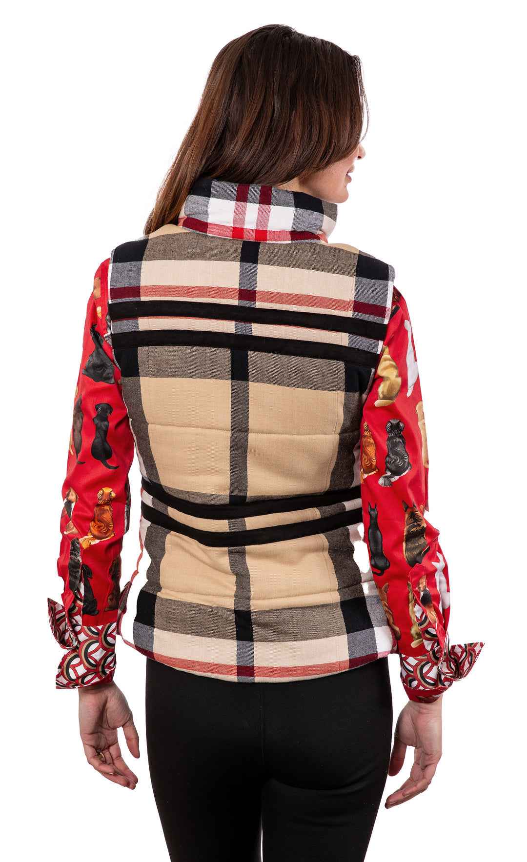The Rosey Vest  Khaki Red Sleeveless Dog Lining By Dizzy Lizzie