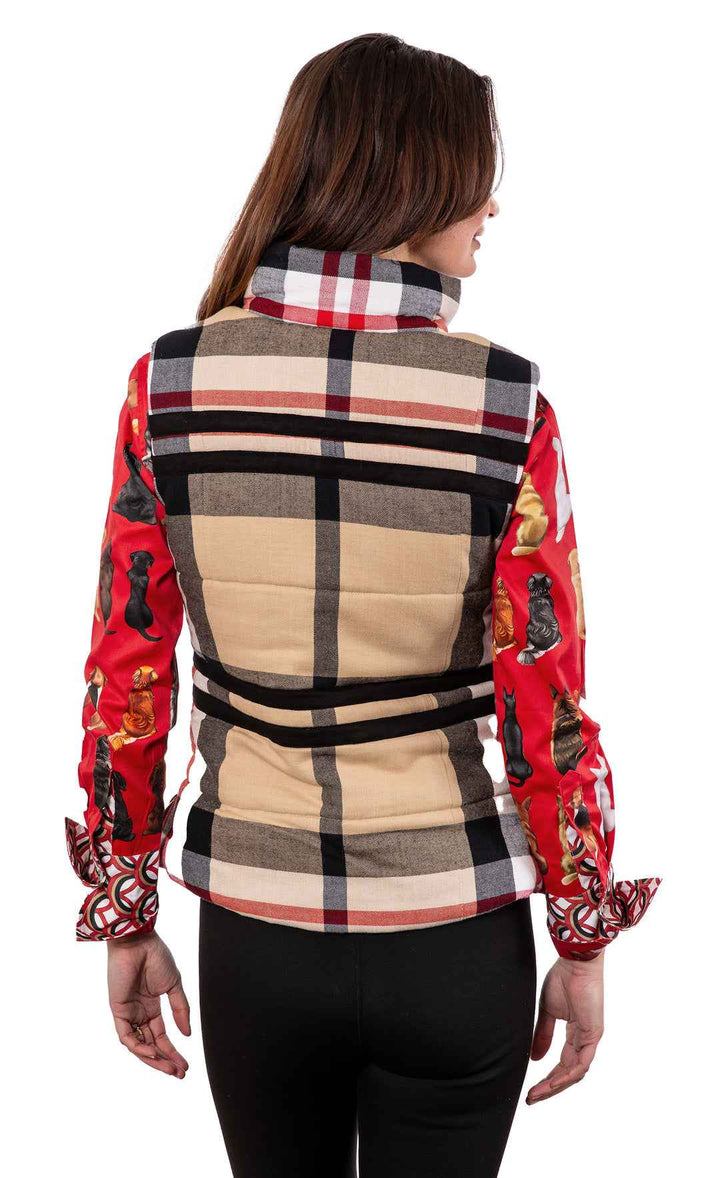 The Rosey Vest  Khaki Red Sleeveless Dog Lining By Dizzy Lizzie