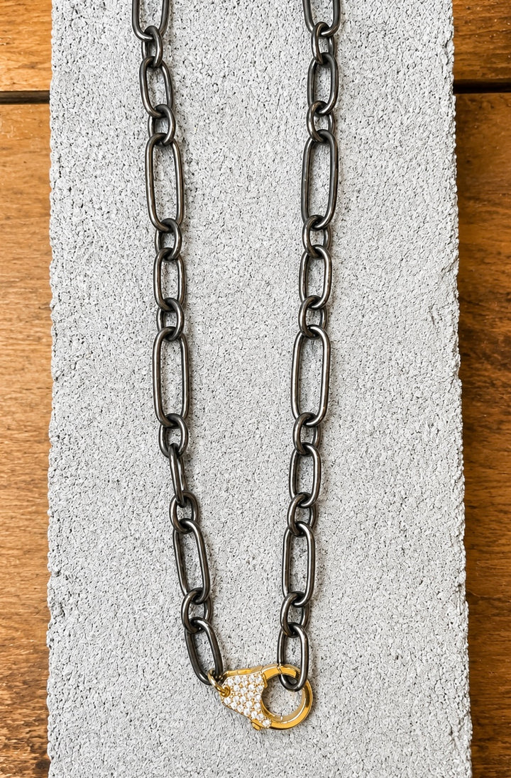 Paperclip Chain With Pave Gold Lobster Clasp By Be-Je