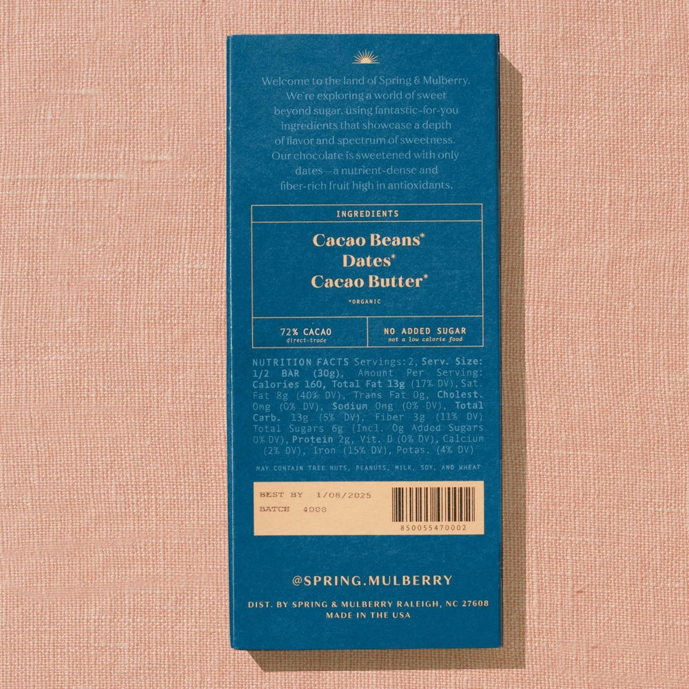 Pure Dark Date-Sweetened Chocolate By Spring & Mulberry - Moxiebainbridge