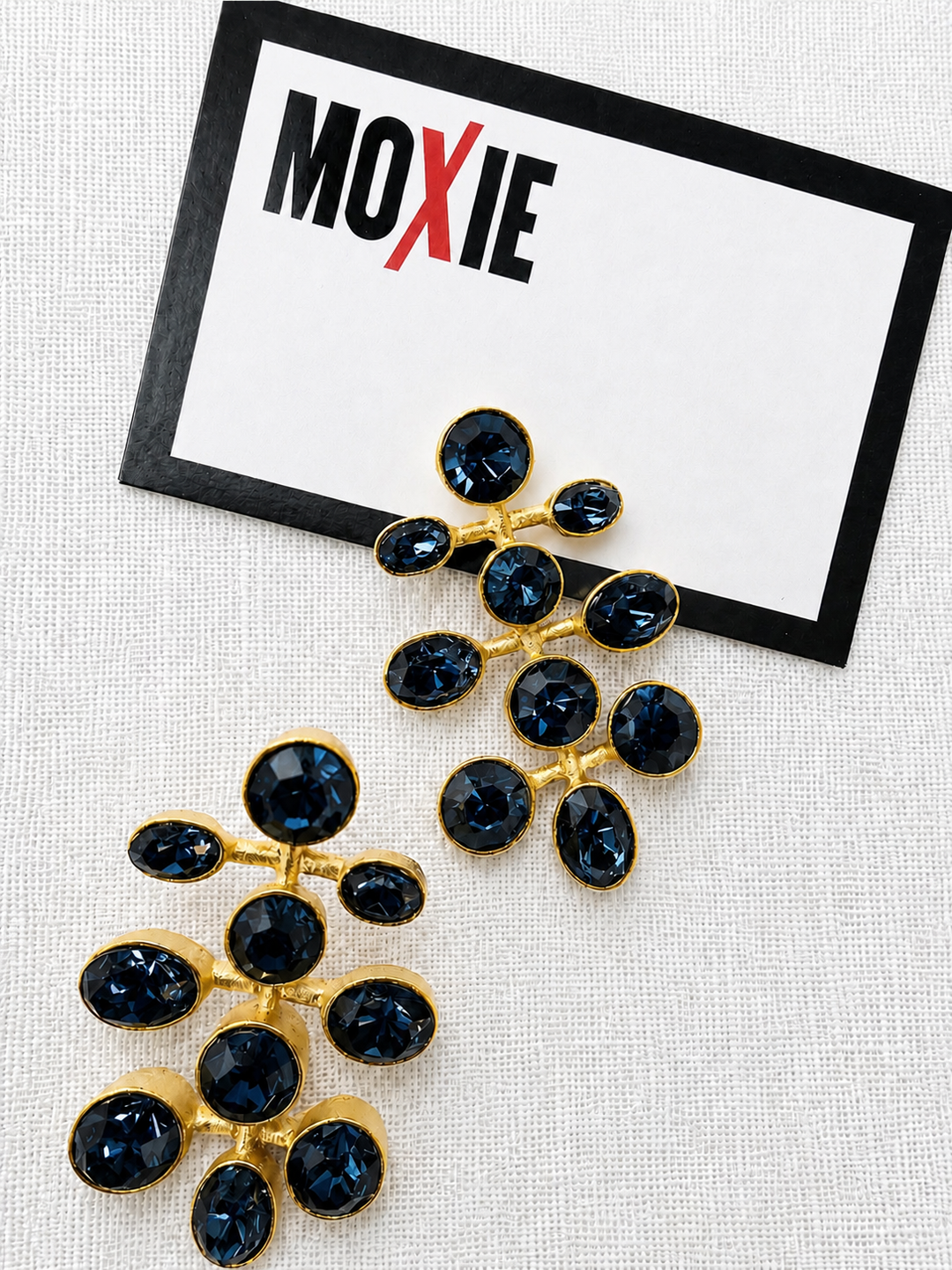 Gold Post Chandelier Dark Blue Earring By Be-Je