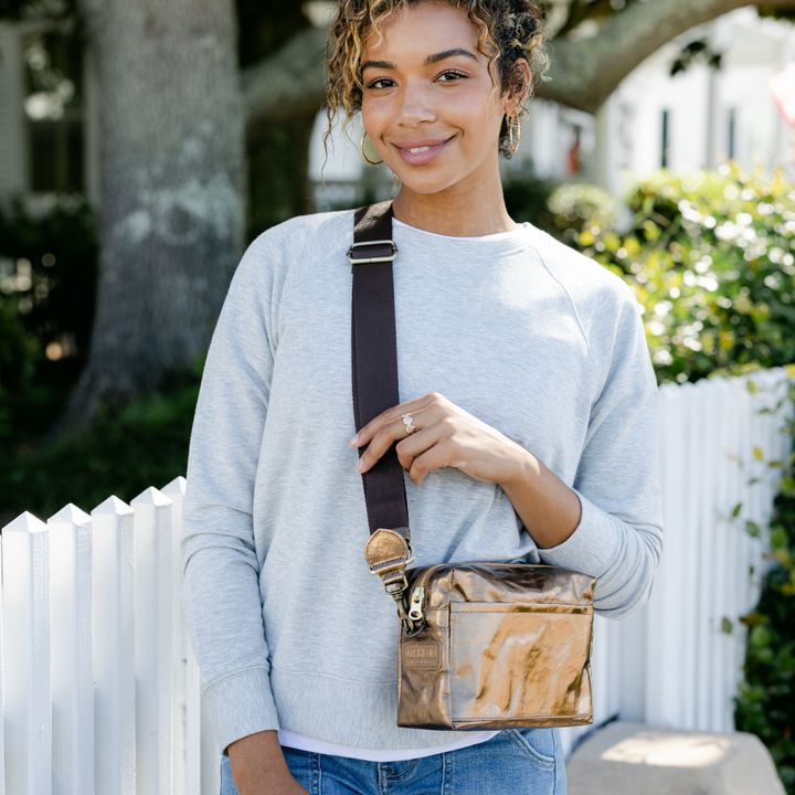 TRACOLLA CROSSBODY BAG LARGE: Metallic Black
