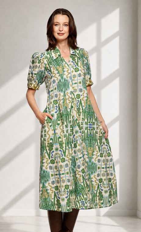 Montauk Dress Blue and Green Graphic By Dizzy Lizzie