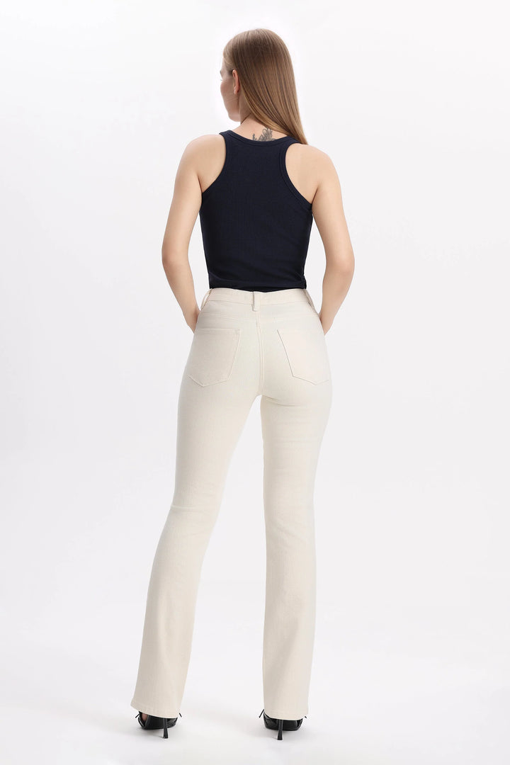Off White Jean Mid Rise Boot Cut By Bayeas