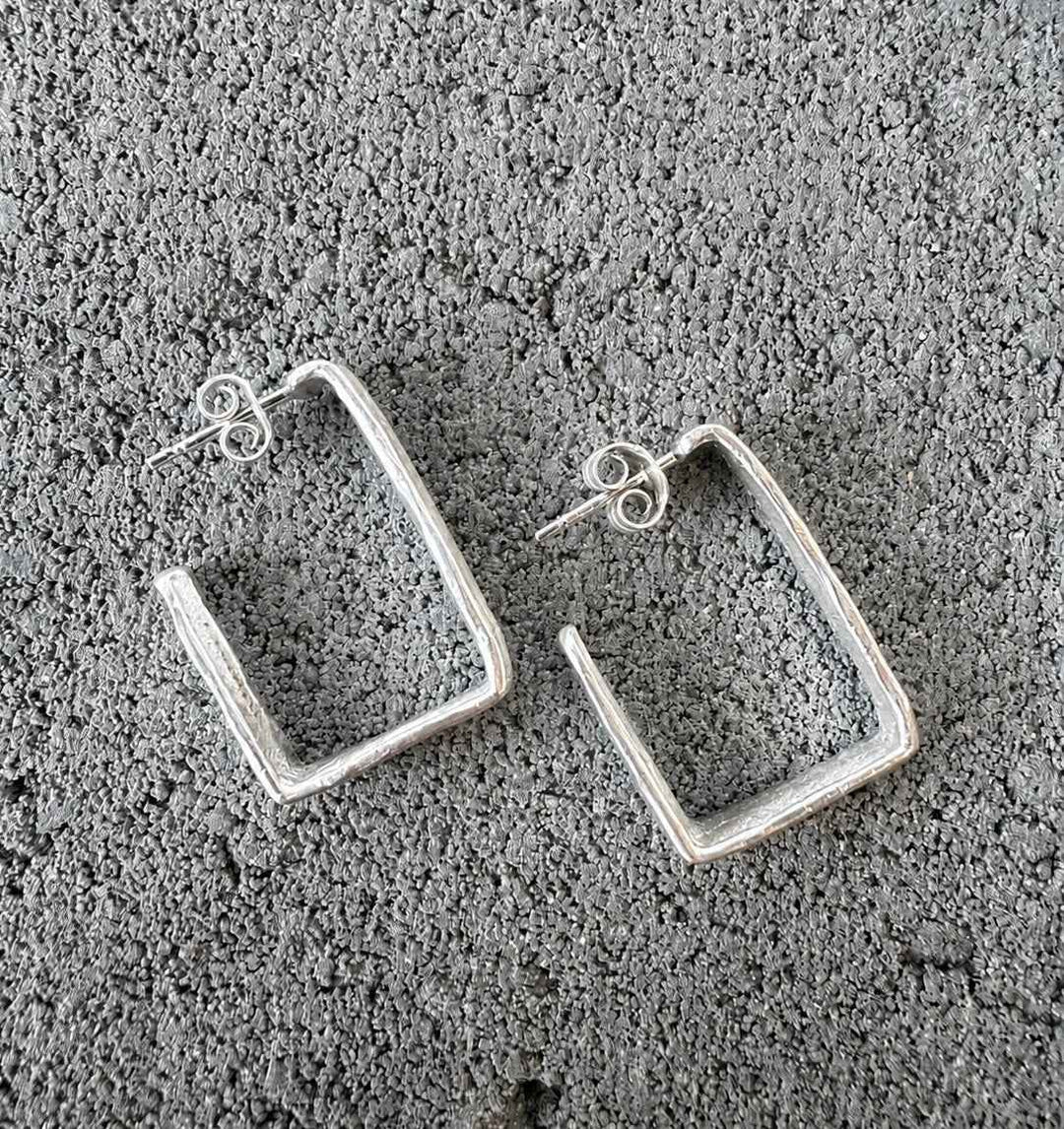 Large Sterling Silver Lignis Rectangle Hoops
