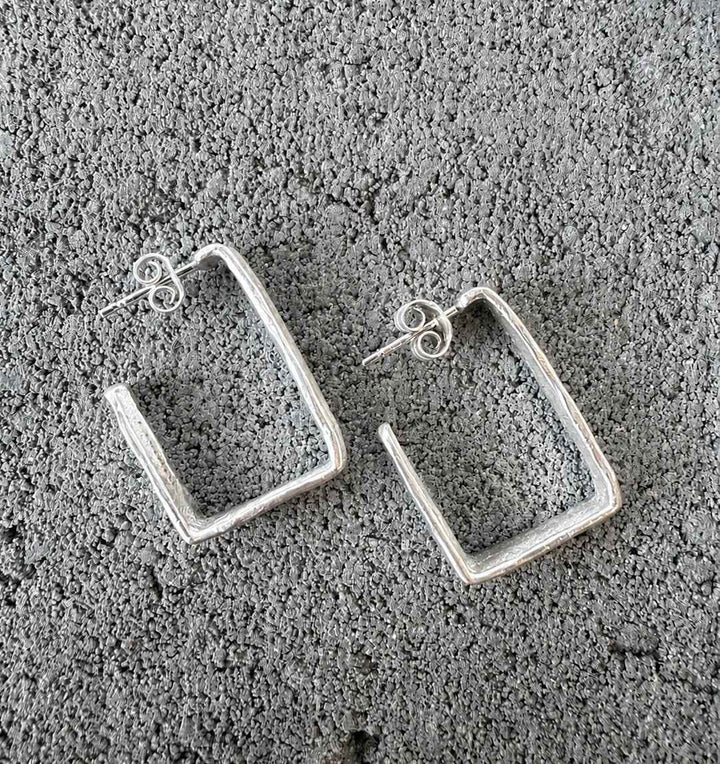 Large Sterling Silver Lignis Rectangle Hoops