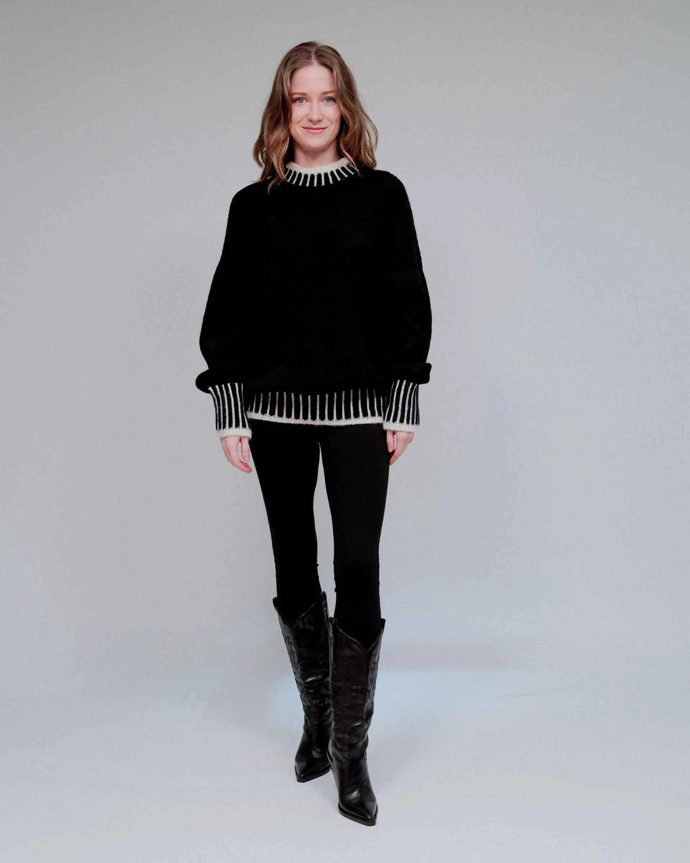 Wool-Blend White Thread Accent Sweater One Size By SAGA
