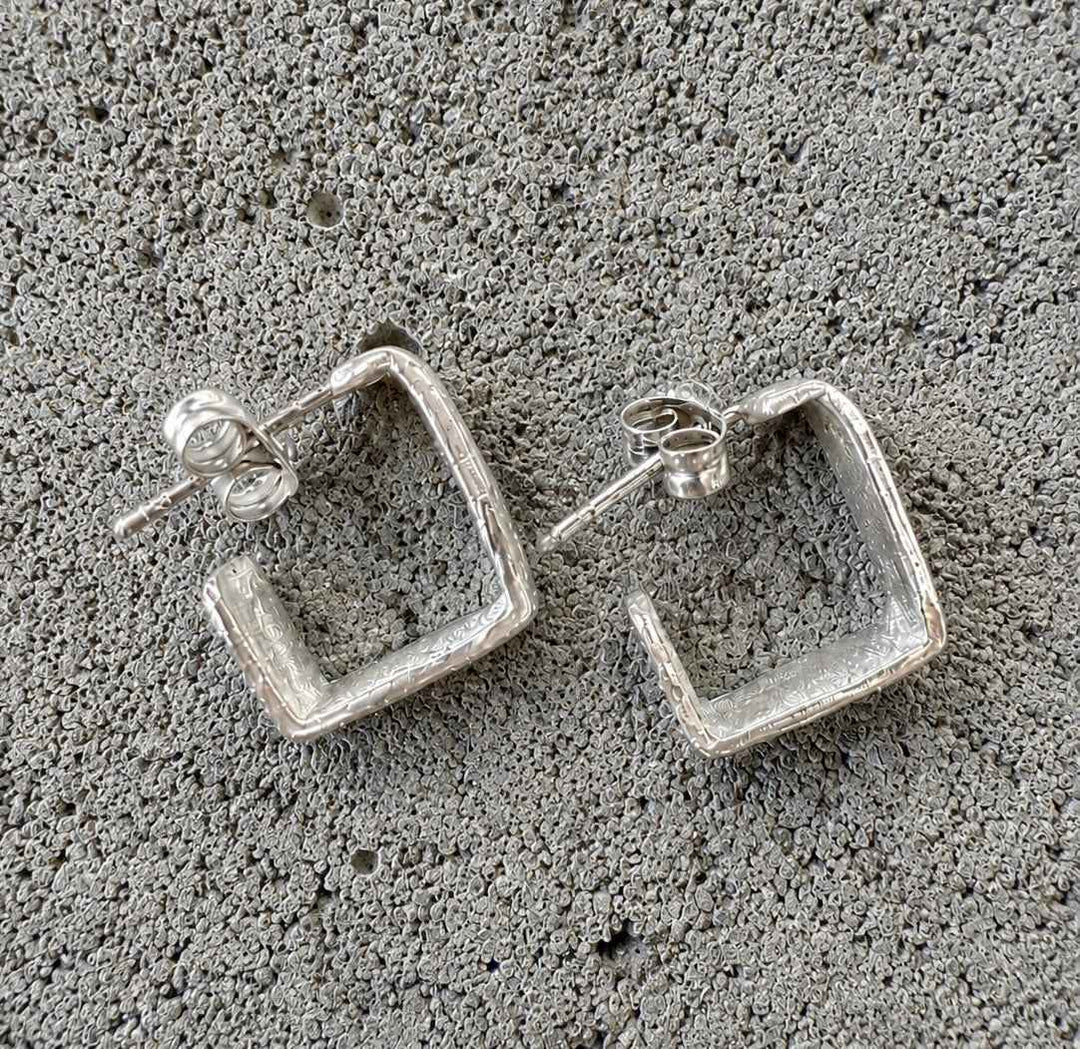 Small Sterling Silver Square Lignis Hoops