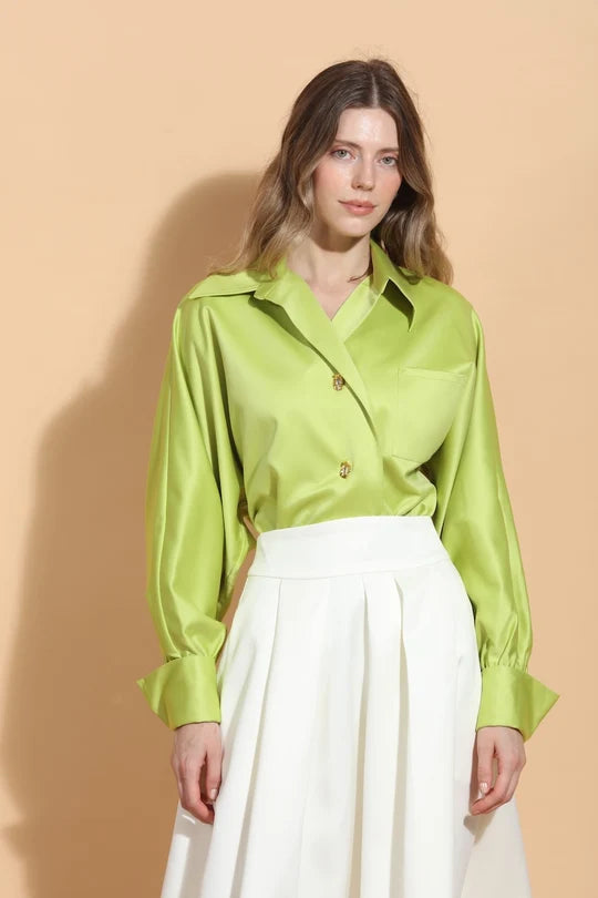 Kimberly Over Sized Lime Shirt with Jewel Buttons By Jessie Liu