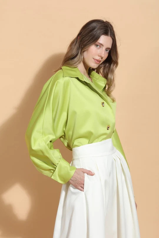Kimberly Over Sized Lime Shirt with Jewel Buttons By Jessie Liu