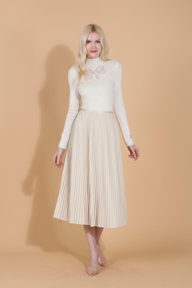Wool Blended Midi Pleats Skirt Ivory By Jessie Liu