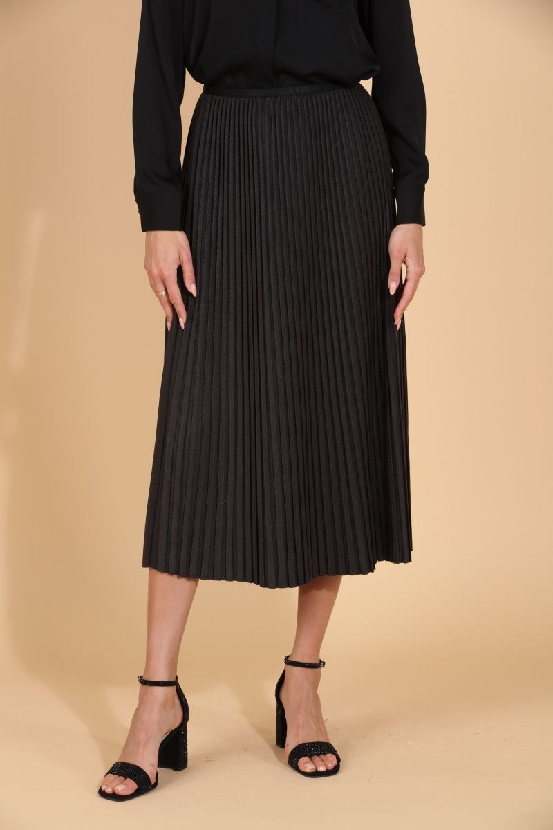 Wool Blended Midi Pleats Skirt Charcoal By Jessie Liu
