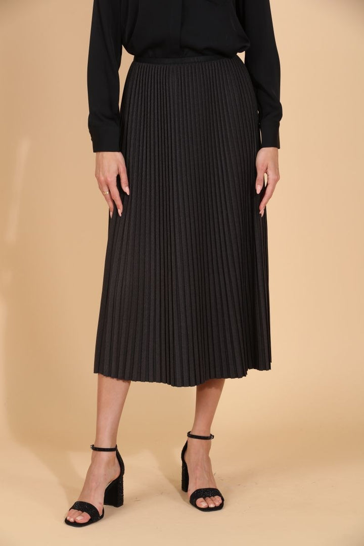 Wool Blended Midi Pleats Skirt Charcoal By Jessie Liu