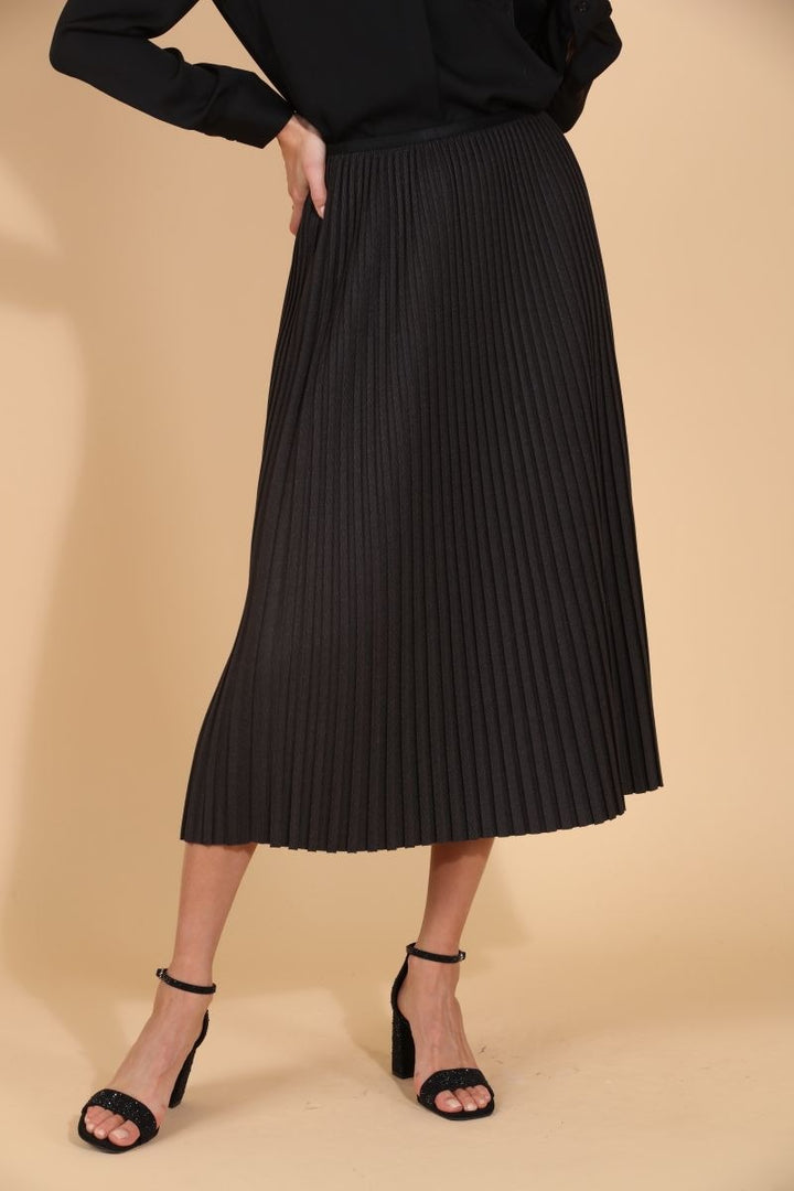 Wool Blended Midi Pleats Skirt Charcoal By Jessie Liu