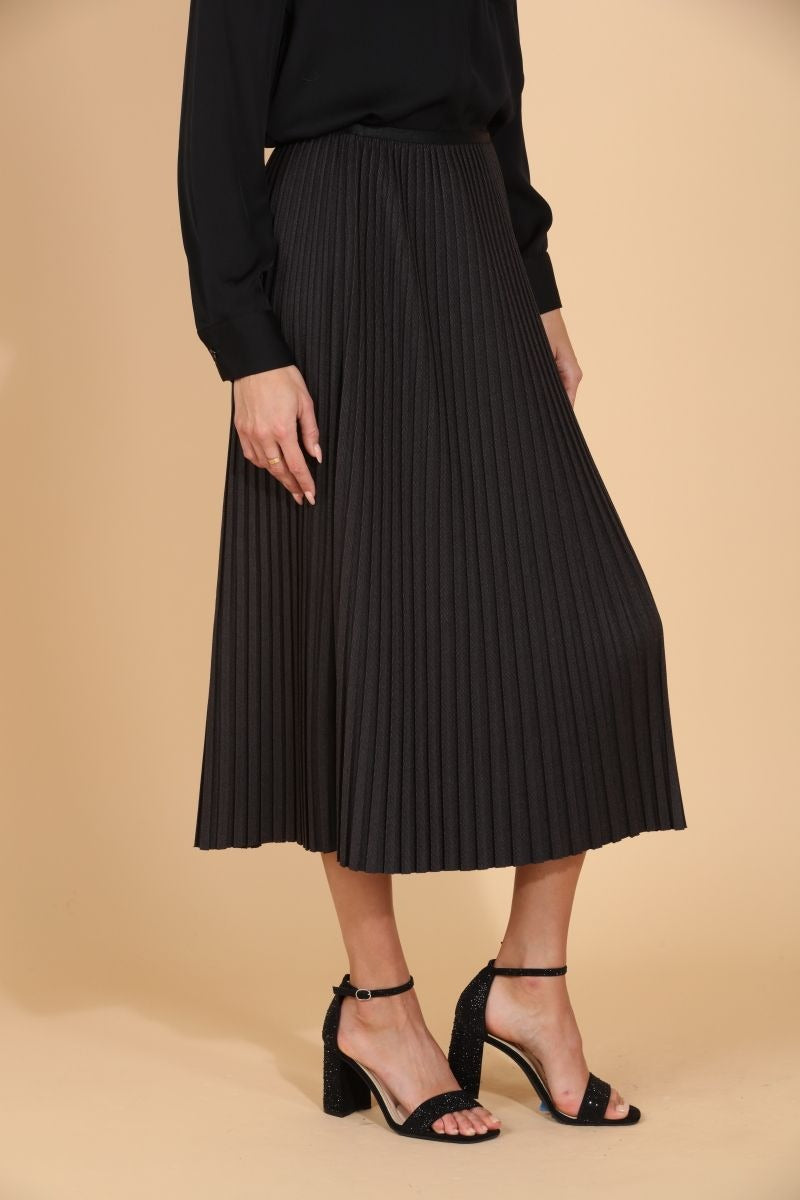 Wool Blended Midi Pleats Skirt Charcoal By Jessie Liu