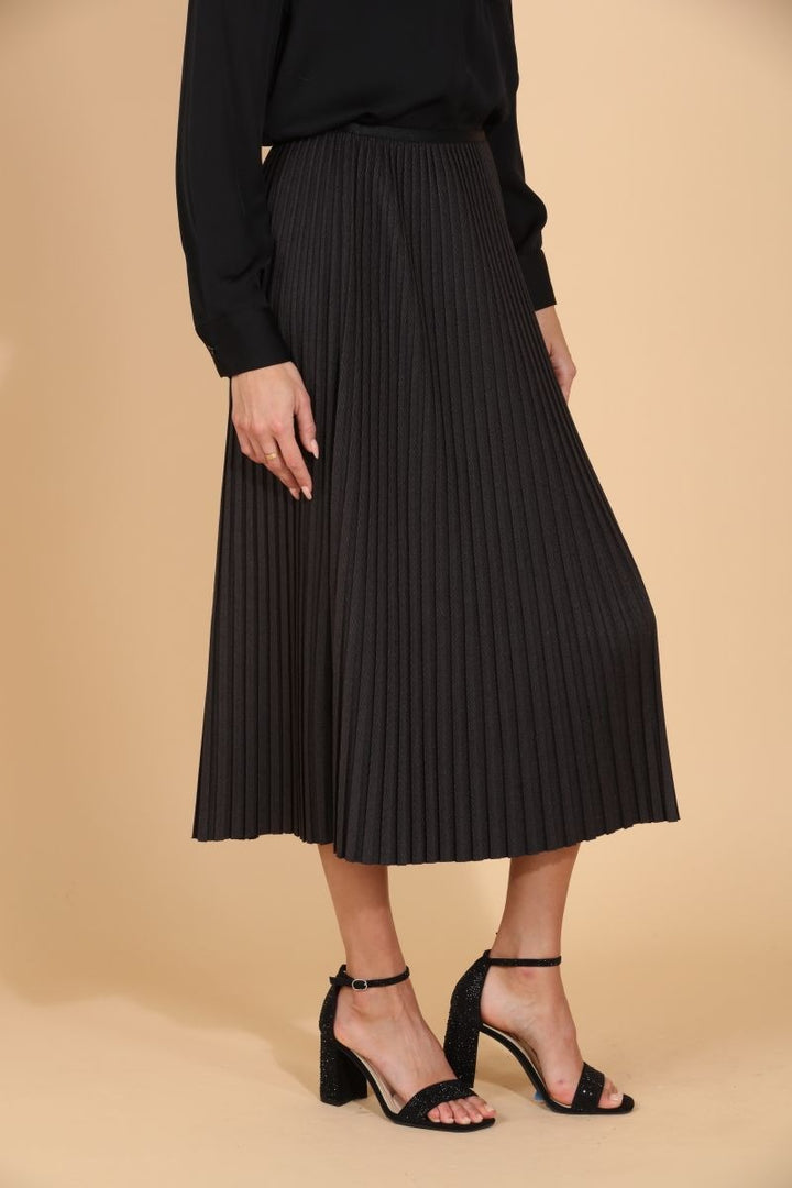 Wool Blended Midi Pleats Skirt Charcoal By Jessie Liu