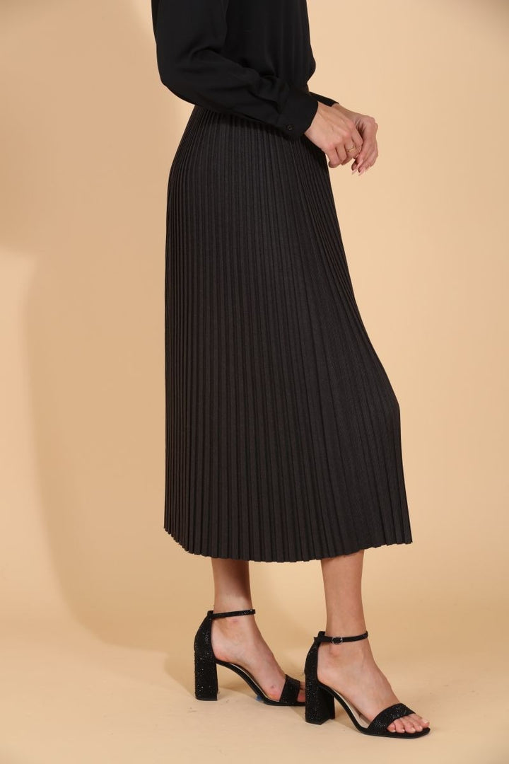 Wool Blended Midi Pleats Skirt Charcoal By Jessie Liu