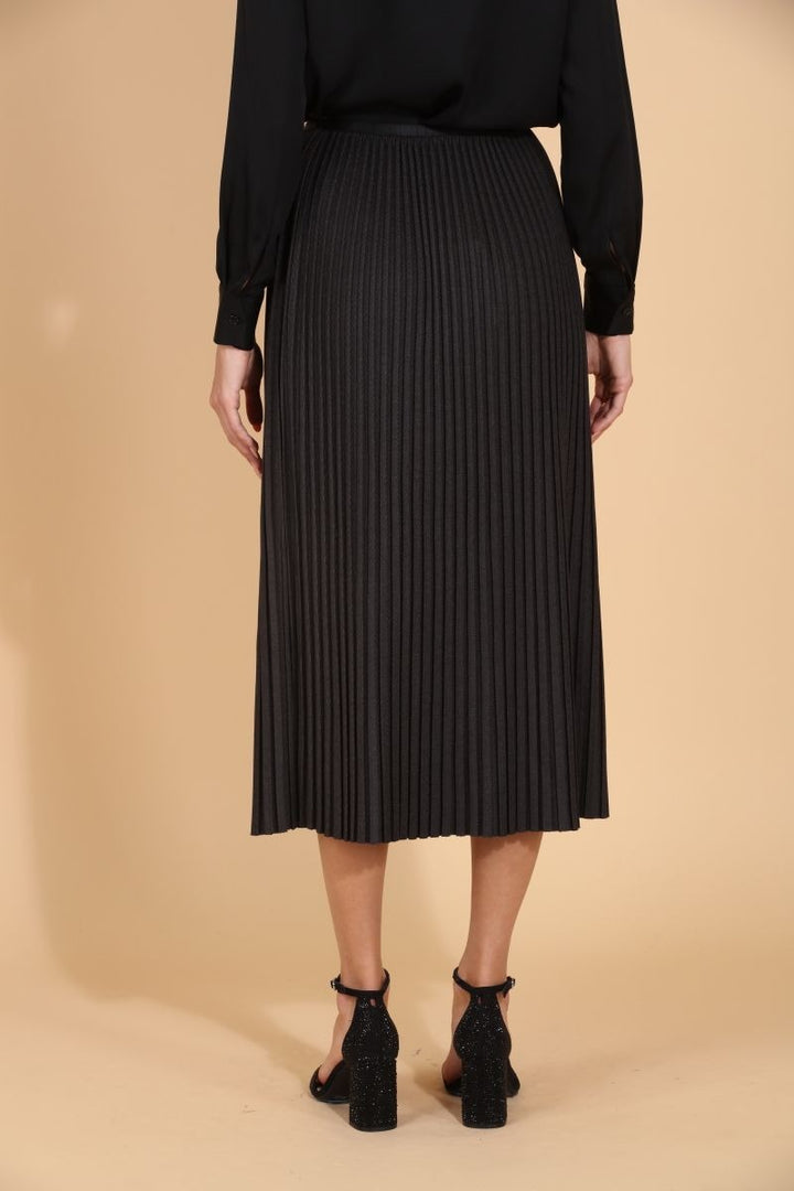 Wool Blended Midi Pleats Skirt Charcoal By Jessie Liu