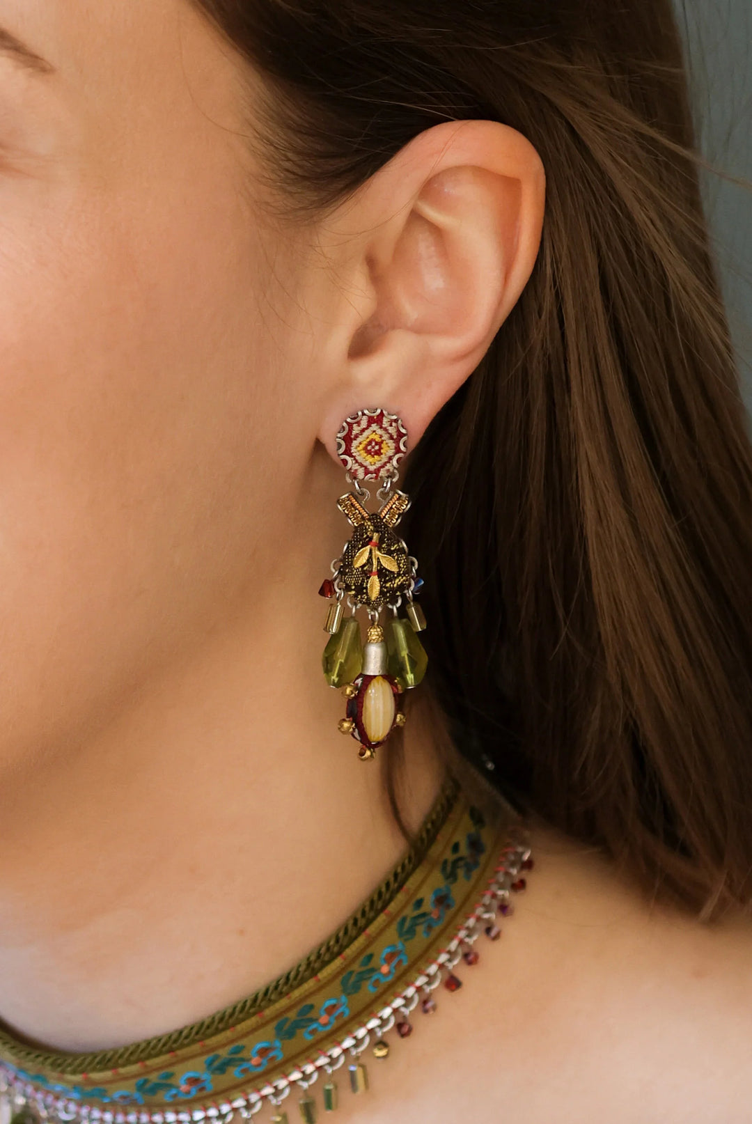 Vintage Gold and Green Earrings By Ayala Bar