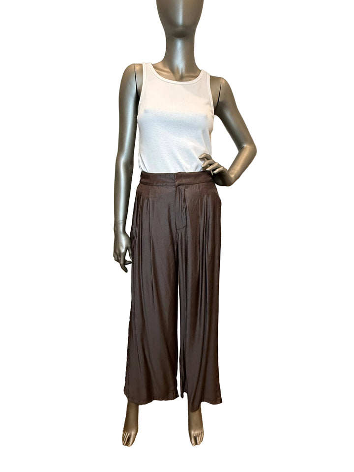 Wide Leg Pants with Elastic Waist Brown By Jessie Liu