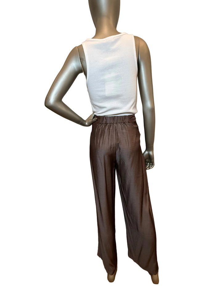Wide Leg Pants with Elastic Waist Brown By Jessie Liu