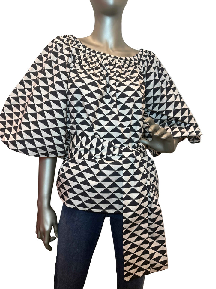 Alondra Blouse Black and White with Belt By Sofia