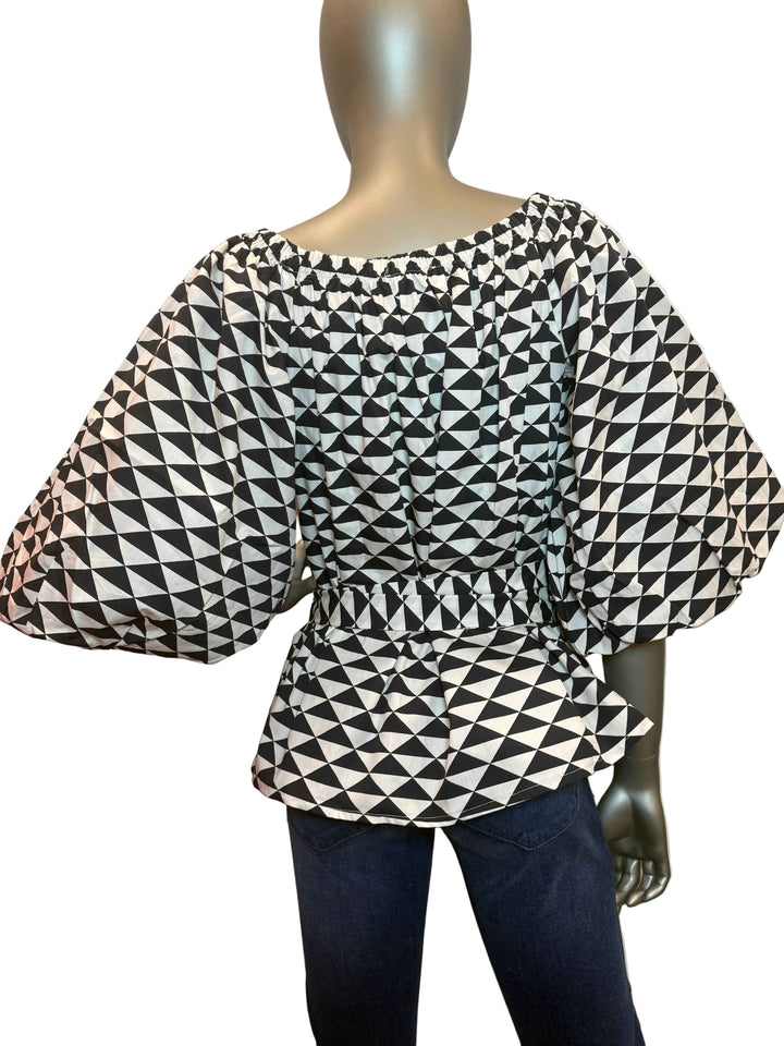 Alondra Blouse Black and White with Belt By Sofia