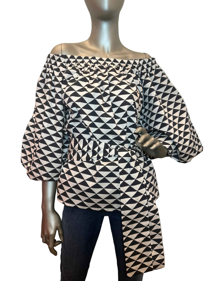 Alondra Blouse Black and White with Belt By Sofia