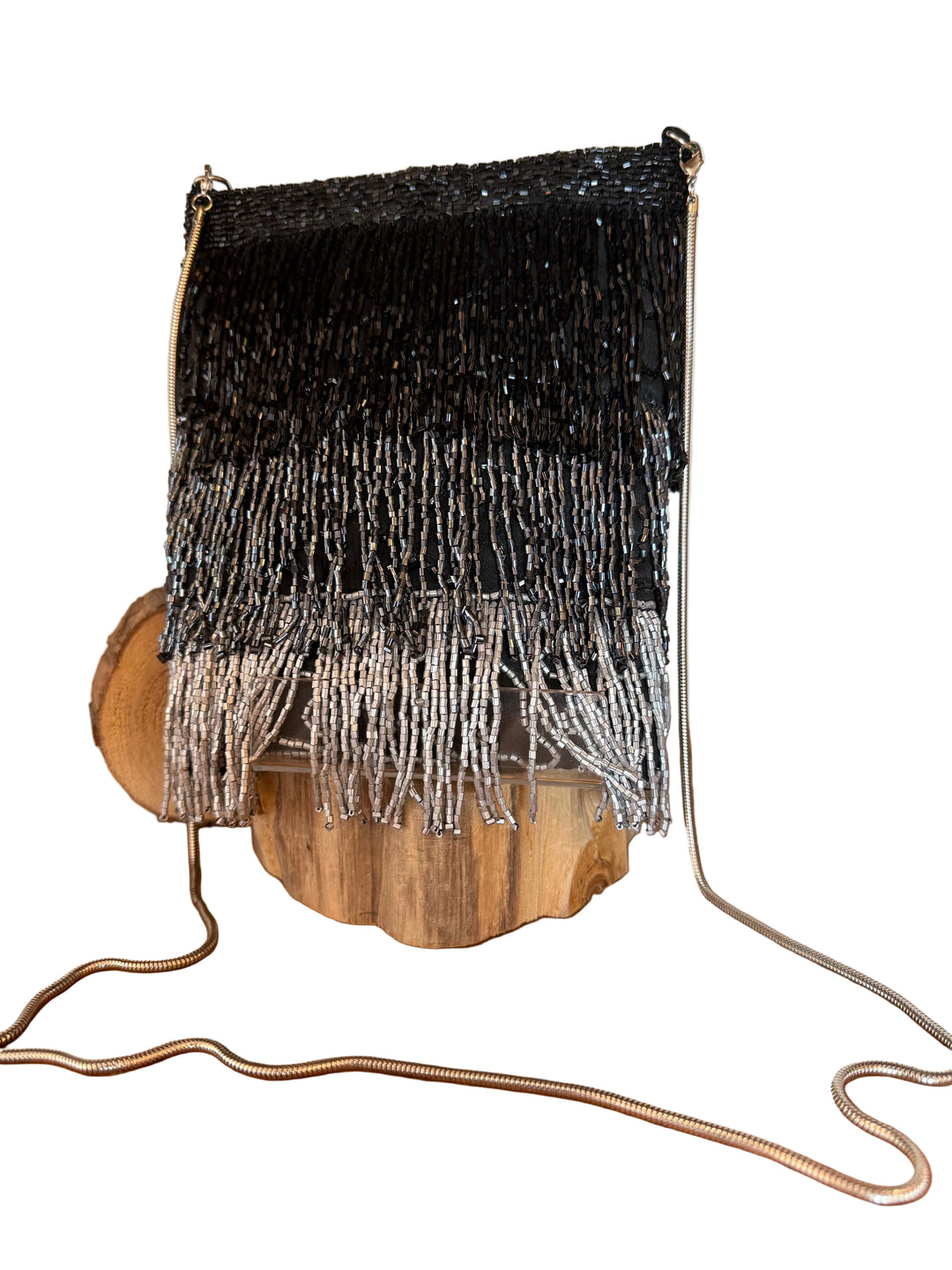 All Beaded Fringe Crossbody Pouch Black By Ricky Designs