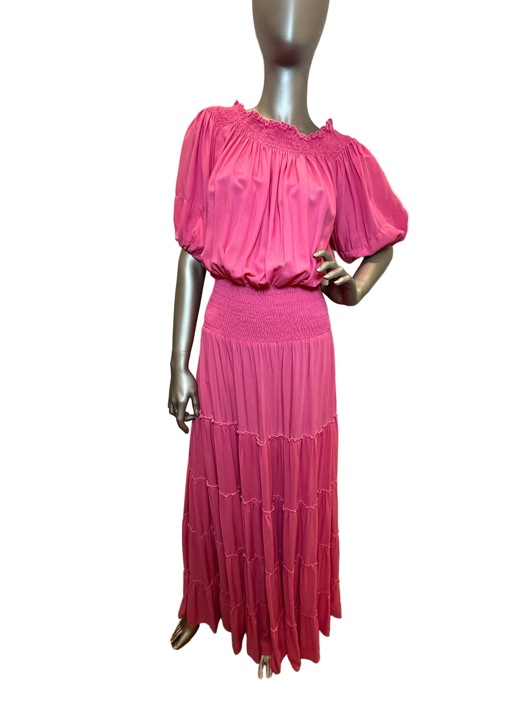 Solid Off The Shoulder Maxi Dress Pink By ROMI
