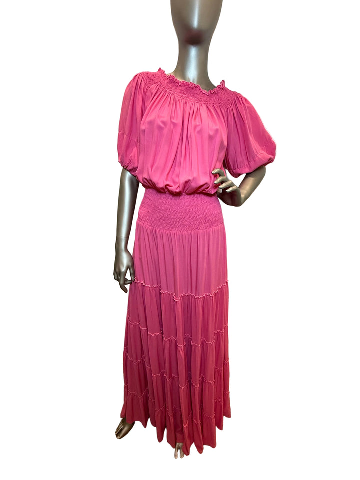 Solid Off The Shoulder Maxi Dress Pink By ROMI