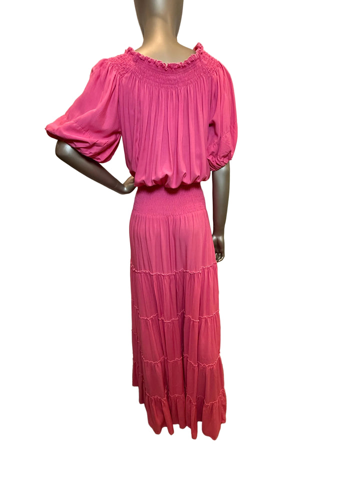 Solid Off The Shoulder Maxi Dress Pink By ROMI
