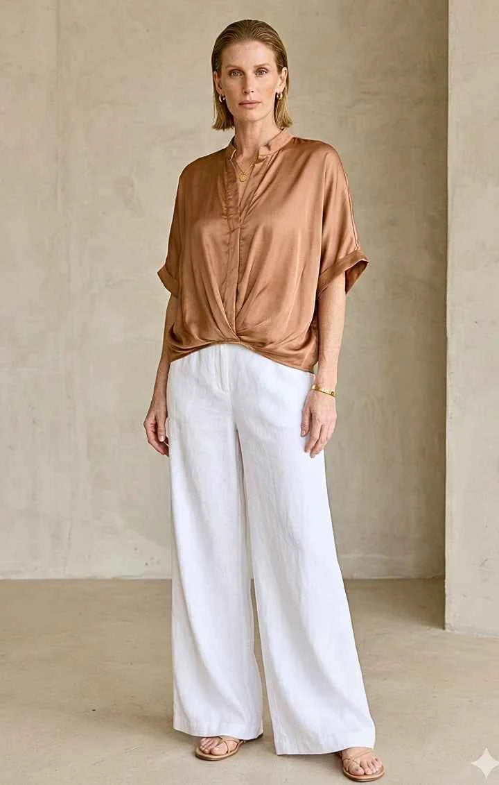 Jane Draped Caramello Blouse By Sofia