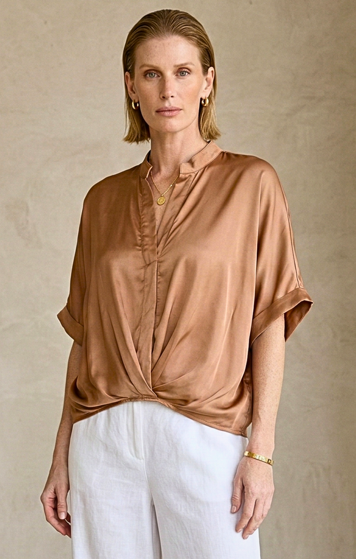 Jane Draped Caramello Blouse By Sofia