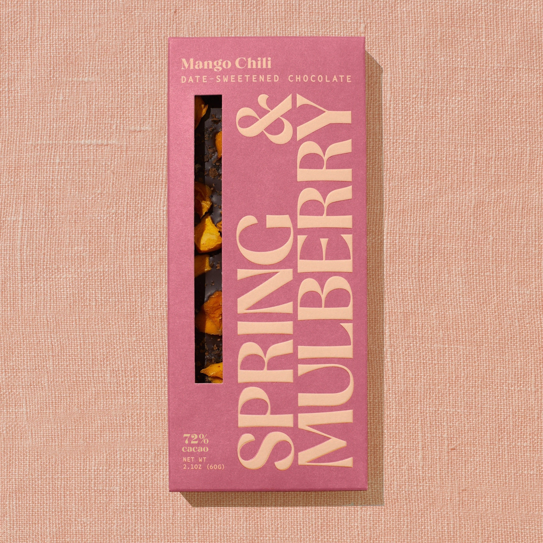 Mango and Chili Date Sweetened Chocolate Bar By Spring and Mulberry