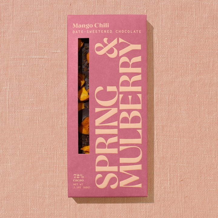 Mango and Chili Date Sweetened Chocolate Bar By Spring and Mulberry